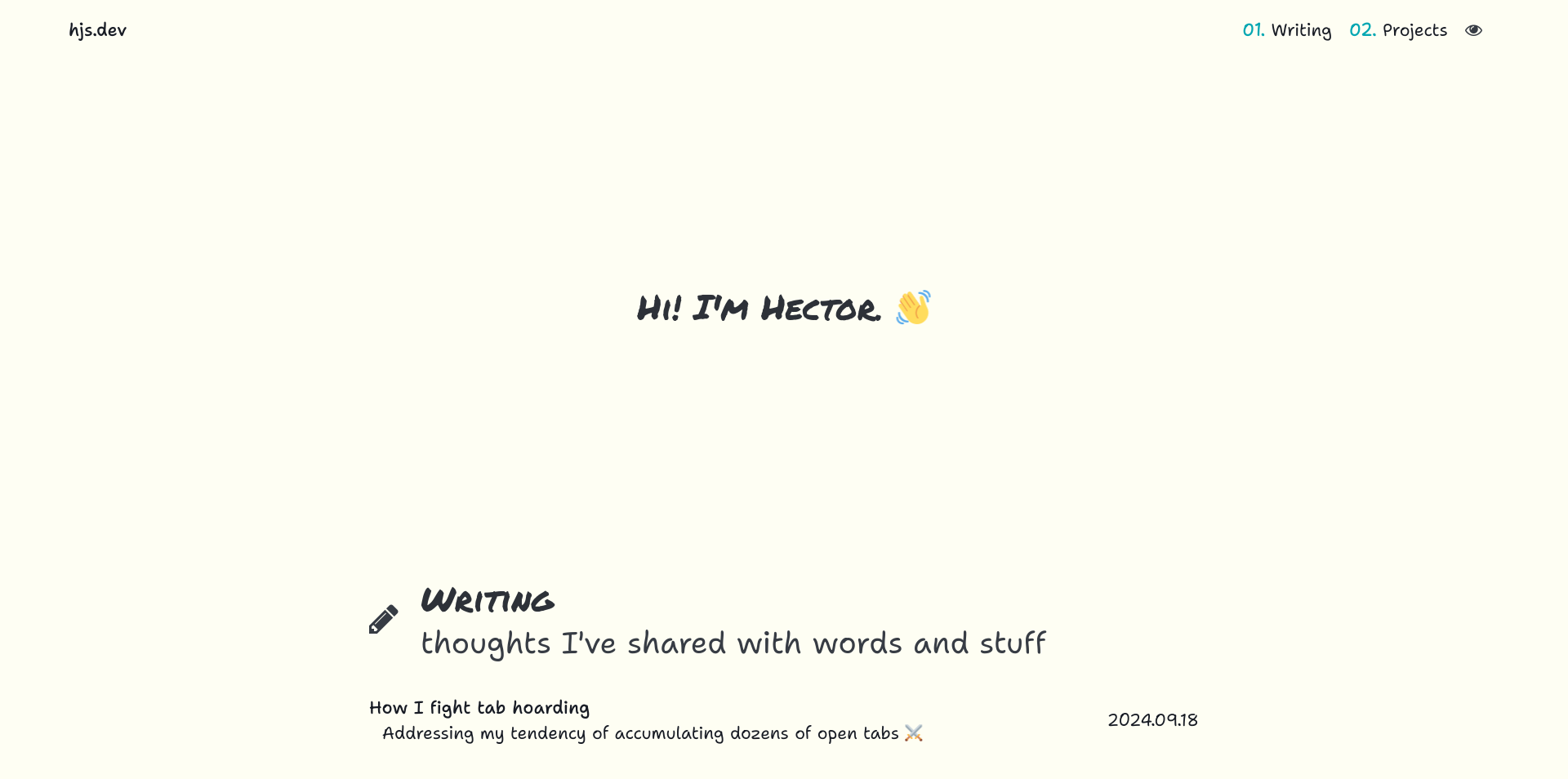 Screenshot of the homepage of my website now