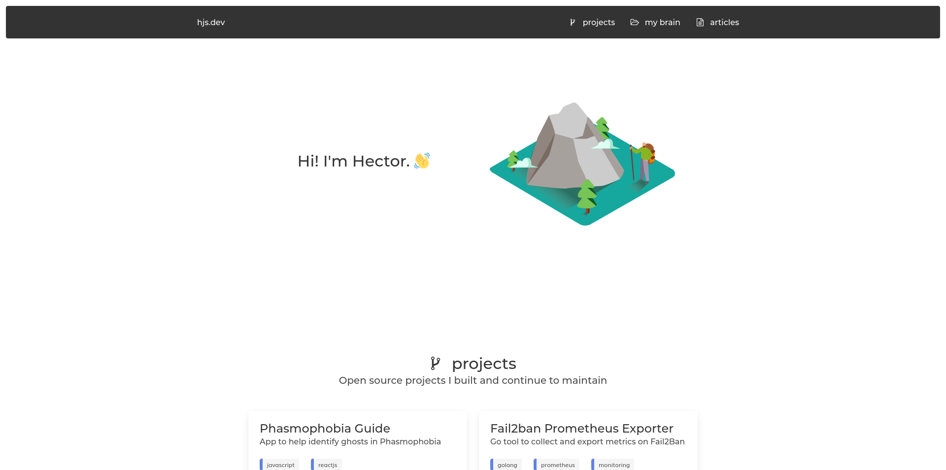 Screenshot of the homepage of my website 2 months ago