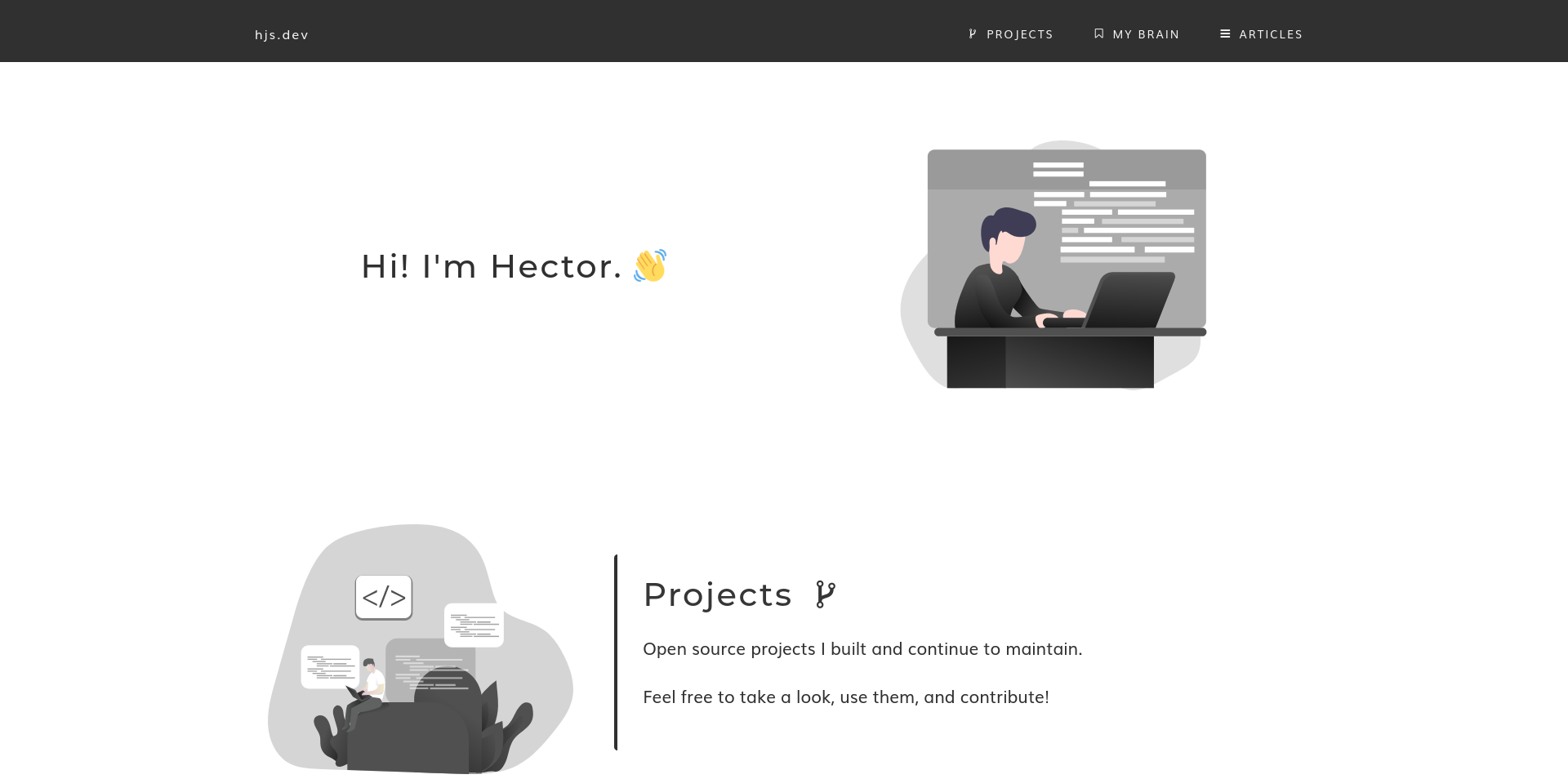 Screenshot of the homepage of my website 1 year ago