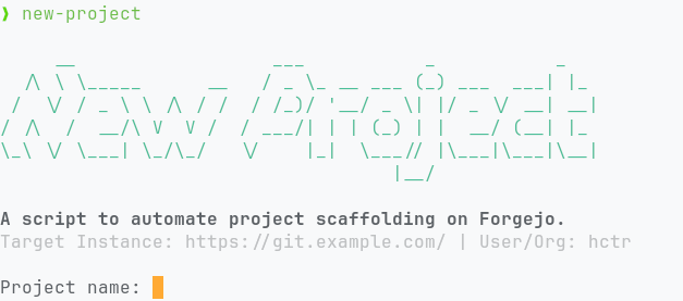 Screenshot of my terminal command for creating new projects in my private git hosting