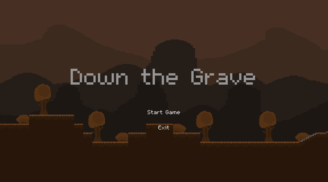Screenshot of the title screen of my game 'Down the Grave'